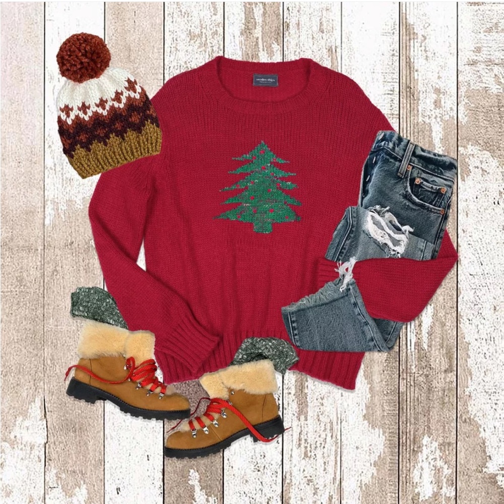 Wooden Ships by Paola Buendia Christmas Tree Crew Chunky Sweater - Picture 4 of 11